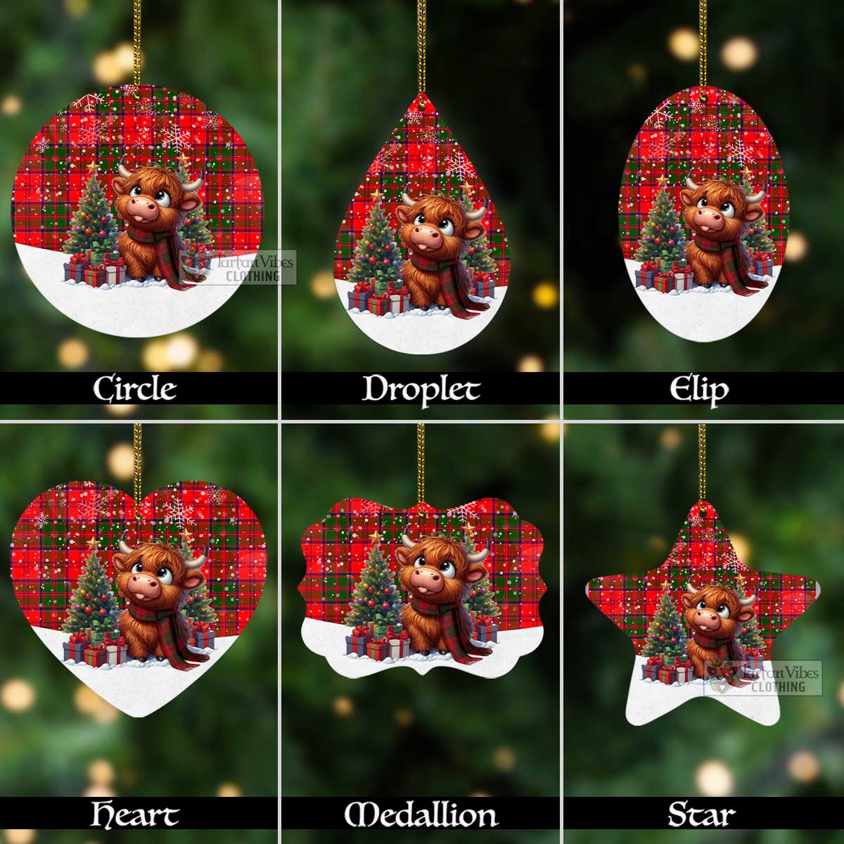 Tartan Vibes Clothing Heron Tartan Christmas Aluminium Ornament with Adorable Highland Coo