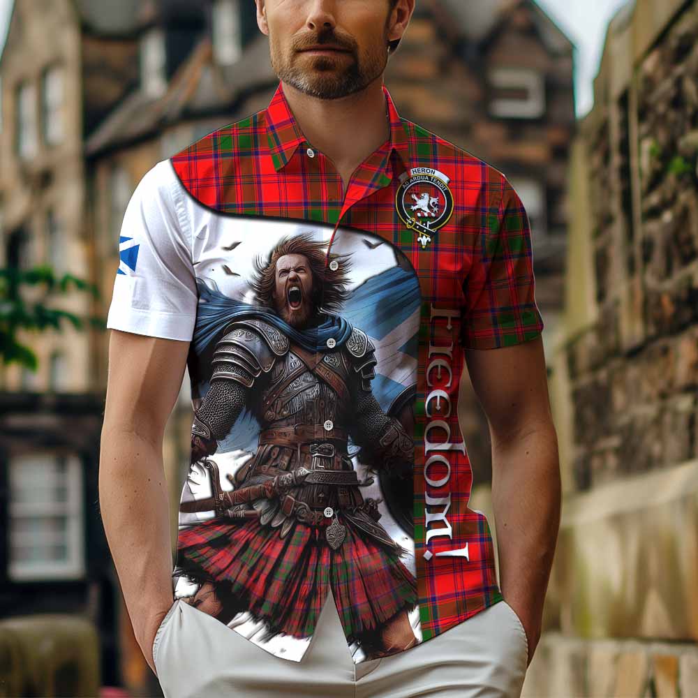 Tartan Vibes Clothing Heron Crest Tartan Short Sleeve Button Shirt Inspired by the Freedom of Scottish Warrior