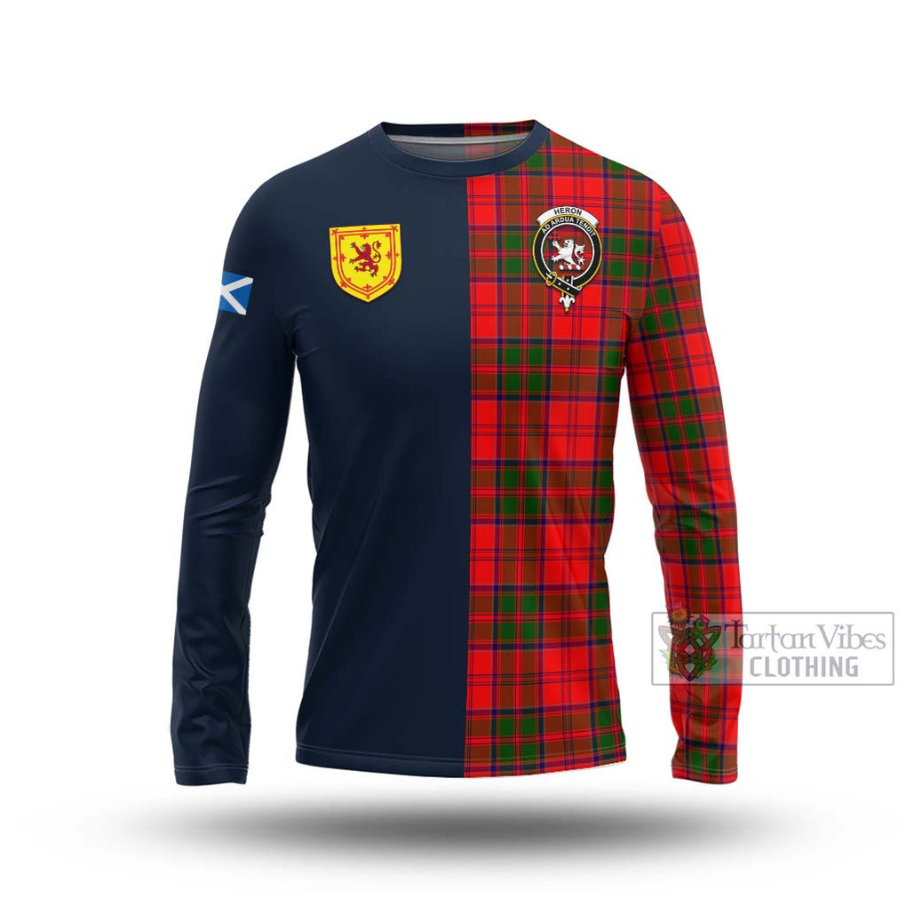 Tartan Vibes Clothing Heron Tartan Long Sleeve T-Shirt with Scottish Lion Royal Arm Half Style