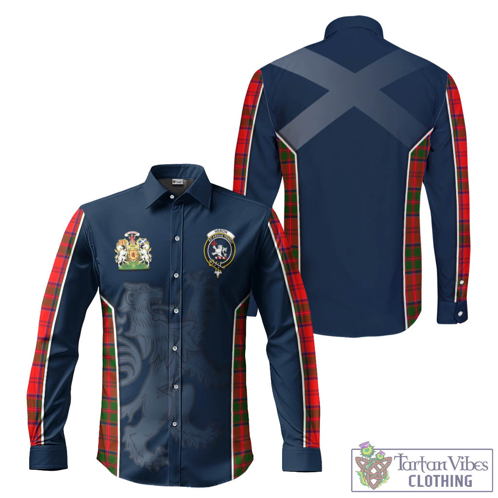 Tartan Vibes Clothing Heron Tartan Long Sleeve Button Up Shirt with Family Crest and Lion Rampant Vibes Sport Style