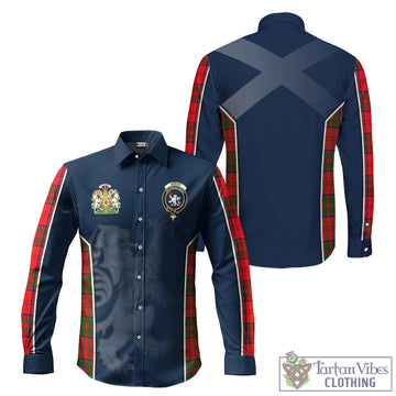 Heron Tartan Long Sleeve Button Up Shirt with Family Crest and Lion Rampant Vibes Sport Style