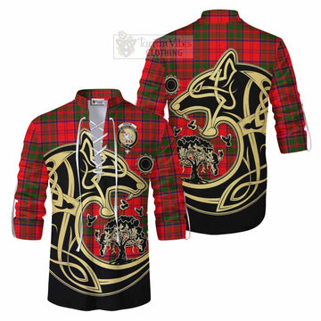 Heron Tartan Ghillie Kilt Shirt with Family Crest Celtic Wolf Style