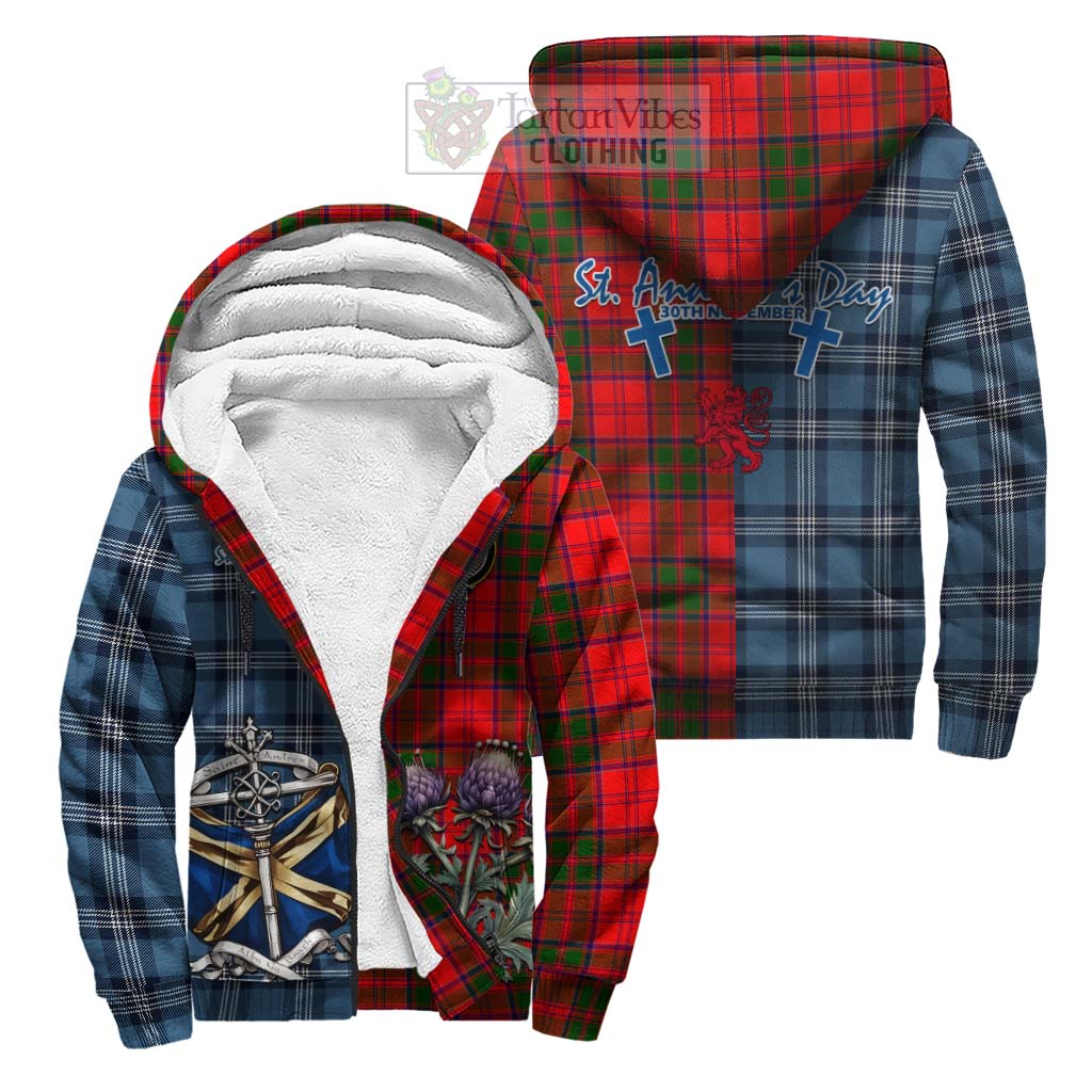 Tartan Vibes Clothing Heron Tartan Sherpa Hoodie Happy St. Andrew's Day Half Tartan Style