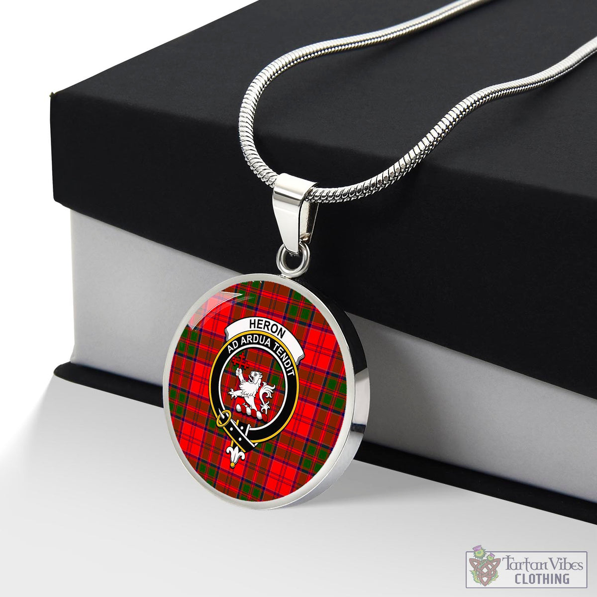 Heron Tartan Circle Necklace with Family Crest Luxury Necklace (Silver) No - Tartan Vibes Clothing