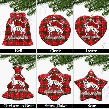 Heron Tartan Christmas Ornaments with Scottish Gnome Playing Bagpipes