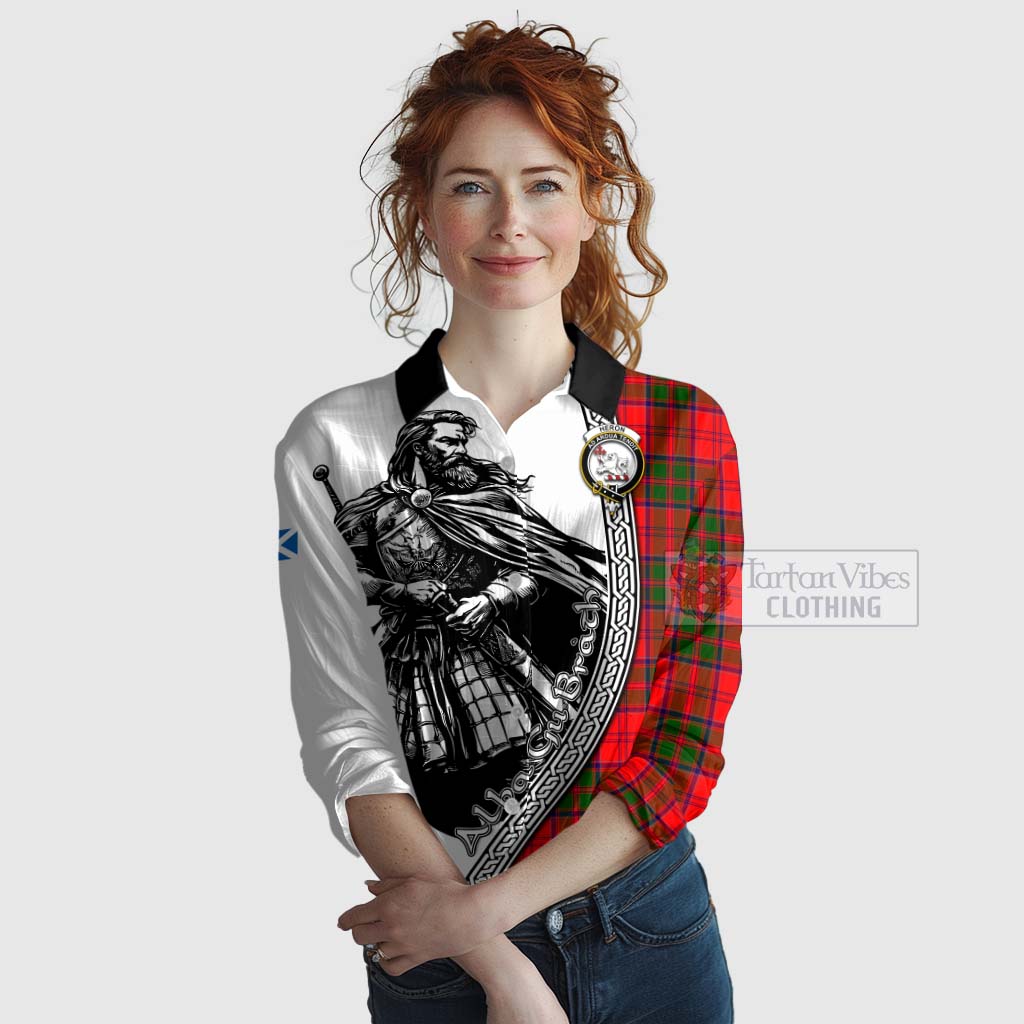 Tartan Vibes Clothing Heron Tartan Clan Crest Women's Casual Shirt with Highlander Warrior Celtic Style