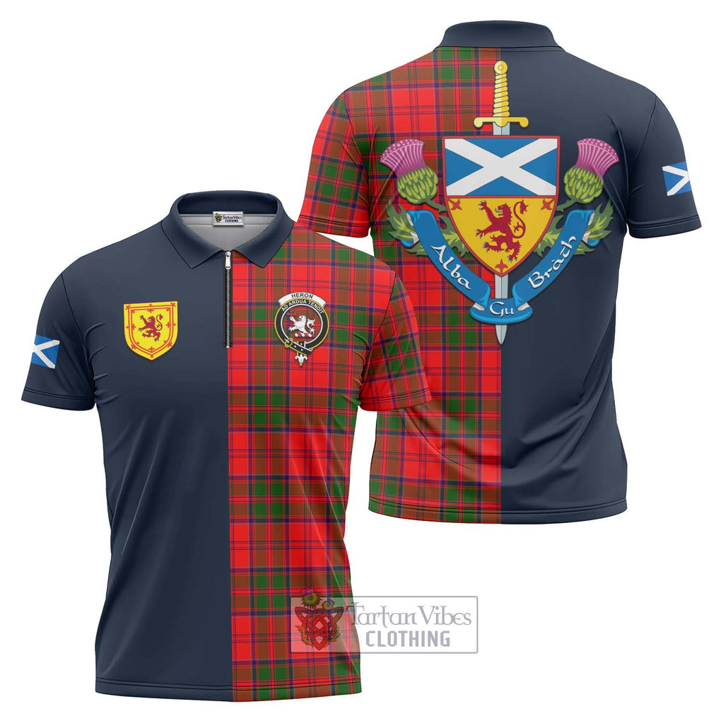 Tartan Vibes Clothing Heron Tartan Zipper Polo Shirt with Scottish Lion Royal Arm Half Style