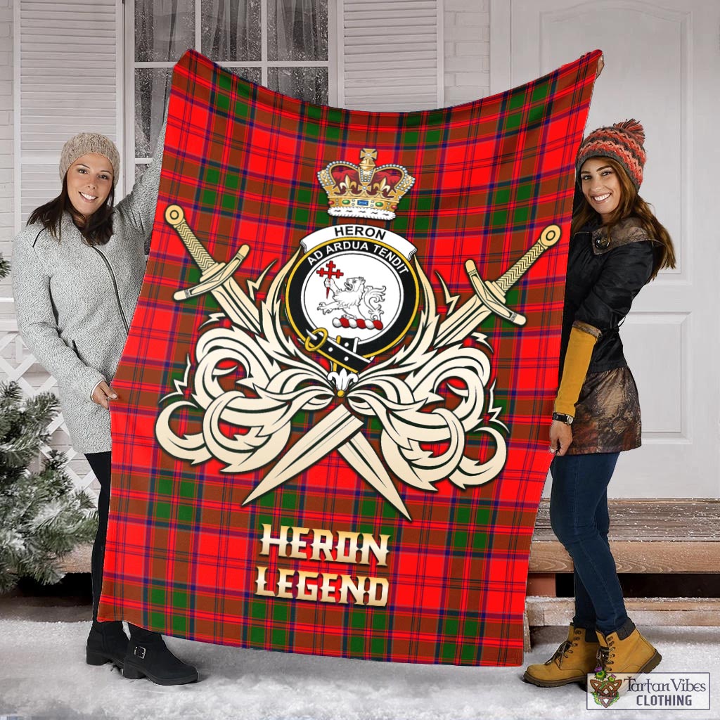 Tartan Vibes Clothing Heron Tartan Blanket with Clan Crest and the Golden Sword of Courageous Legacy