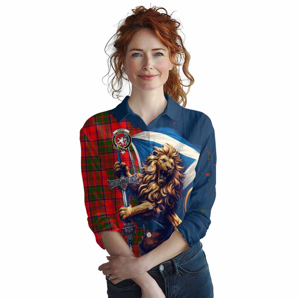 Tartan Vibes Clothing Heron Tartan Family Crest Women's Casual Shirt with Scottish Majestic Lion