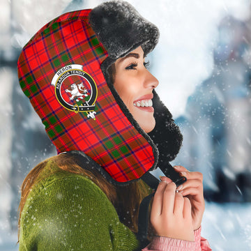 Heron Tartan Winter Trapper Hat with Family Crest