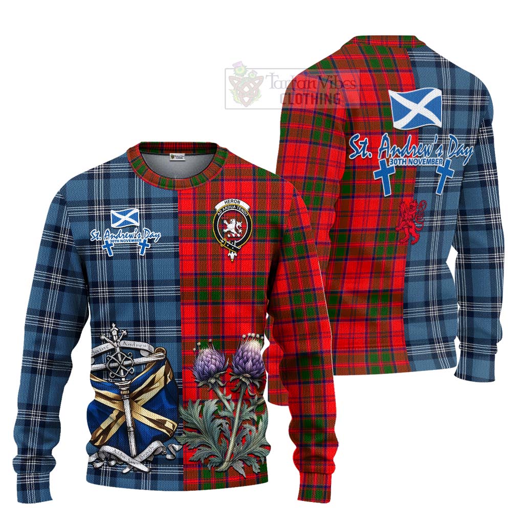 Tartan Vibes Clothing Heron Tartan Knitted Sweater Happy St. Andrew's Day Half Tartan Style