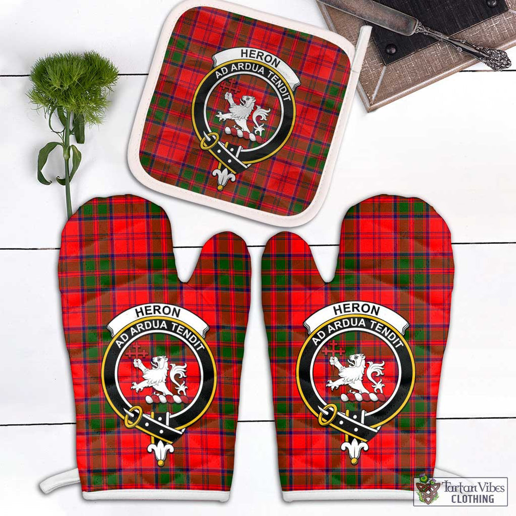 Heron Tartan Combo Oven Mitt & Pot-Holder with Family Crest White - Tartan Vibes Clothing
