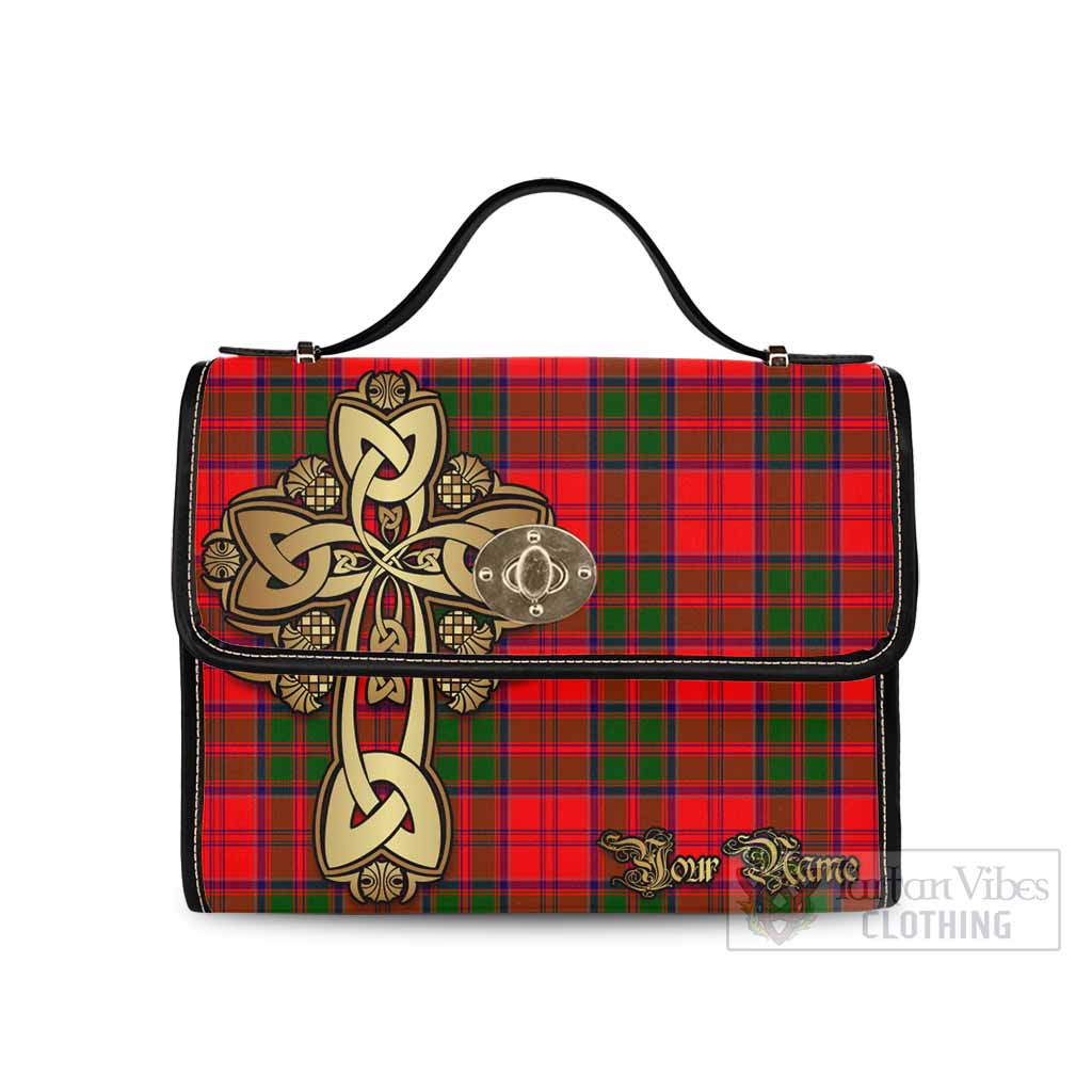 Heron Tartan Waterproof Canvas Bag Golden Thistle Celtic Cross Style Black Leather Strap One Size 10.5*20*27cm - Tartan Vibes Clothing