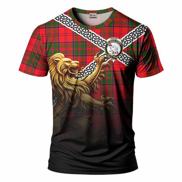 Heron Crest Tartan T-Shirt with Golden Lion Emblem Celtic Style Kid's Shirt - Tartan Vibes Clothing