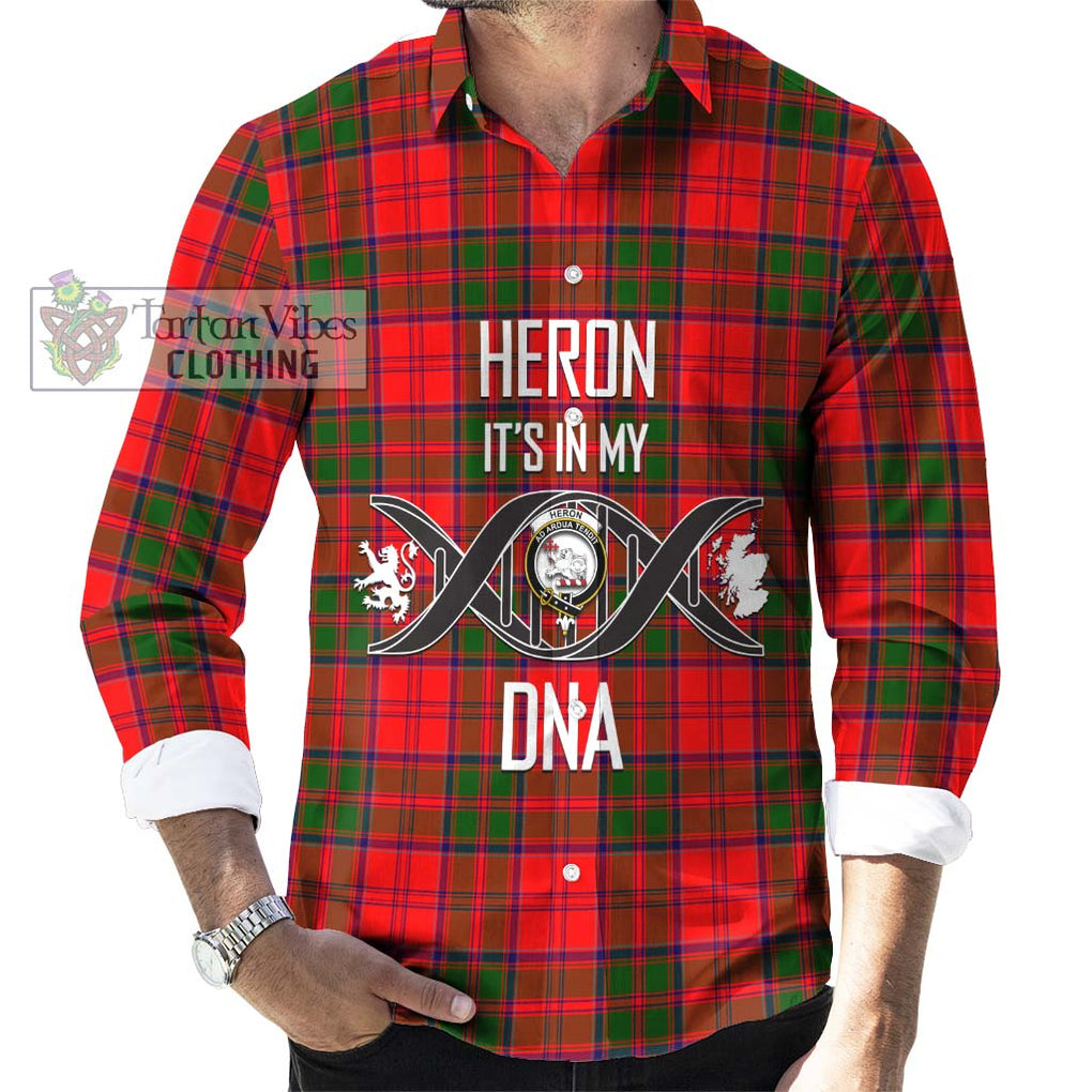 Heron Tartan Long Sleeve Button Shirt with Family Crest DNA In Me Style Men's Shirt S - Tartanvibesclothing Shop