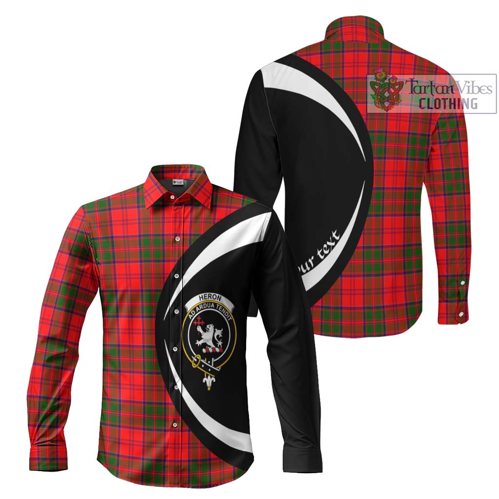 Heron Tartan Long Sleeve Button Up with Family Crest Circle Style Men's Shirt S - Tartan Vibes Clothing