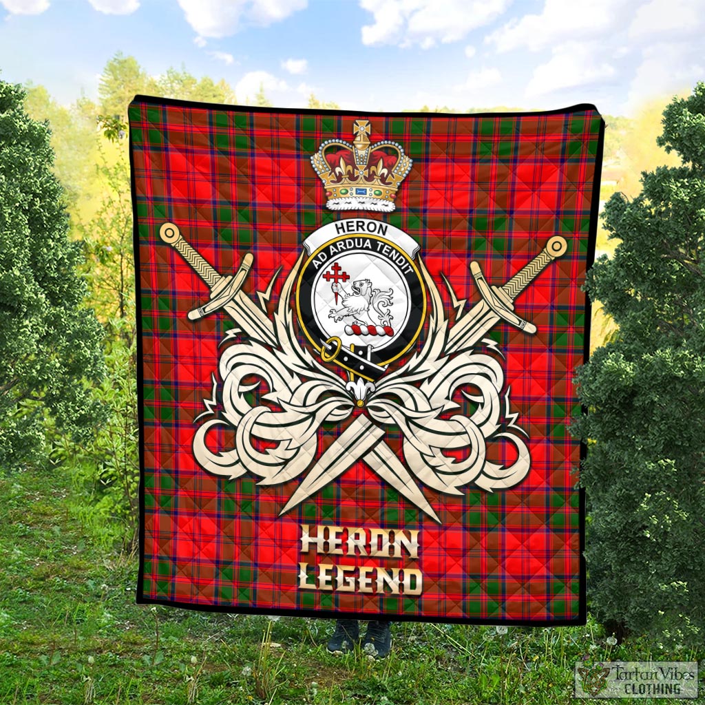 Tartan Vibes Clothing Heron Tartan Quilt with Clan Crest and the Golden Sword of Courageous Legacy