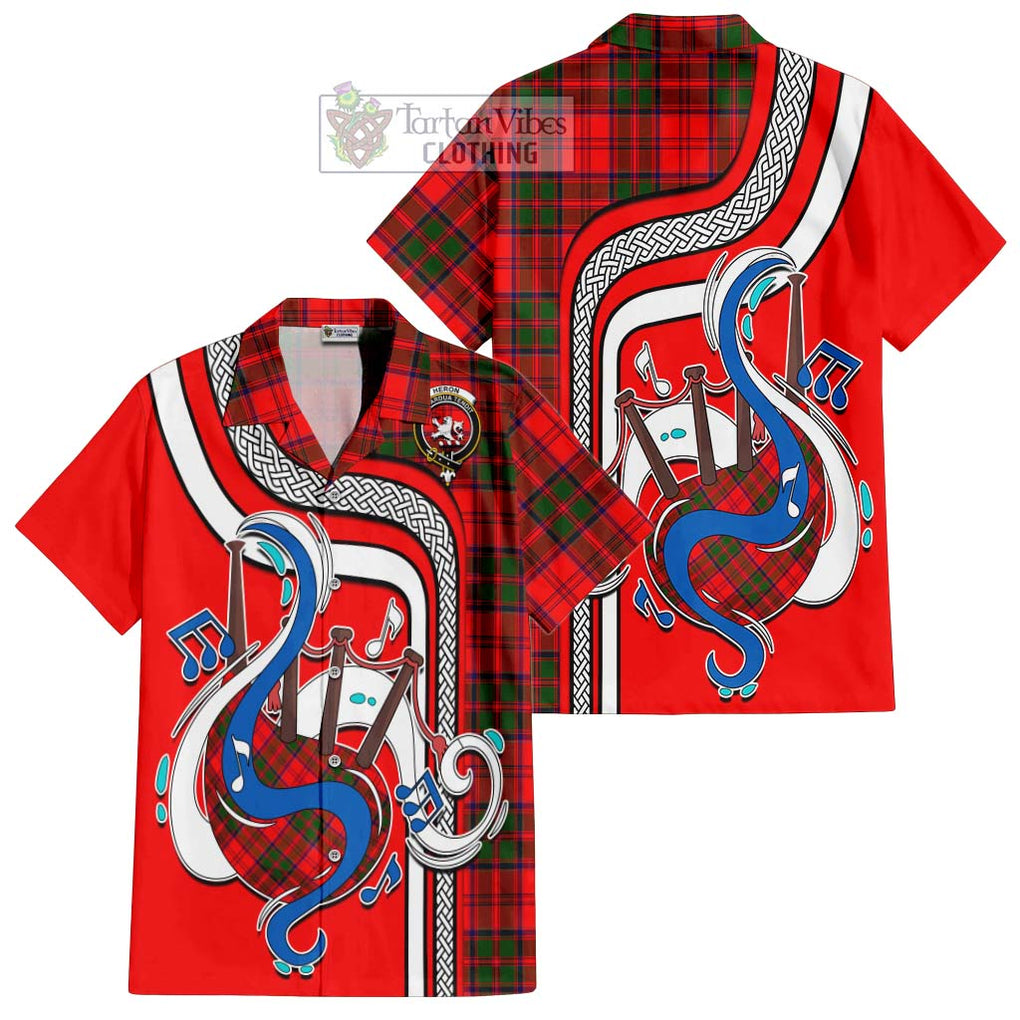 Heron Tartan Short Sleeve Button Shirt with Epic Bagpipe Style Kid - Tartanvibesclothing Shop