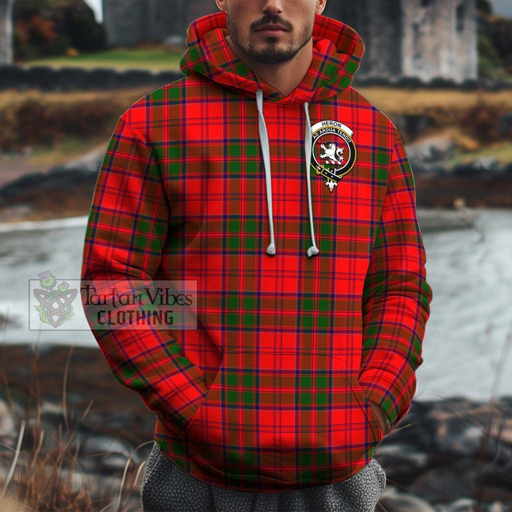 Heron Tartan Cotton Hoodie with Family Crest Pullover Hoodie XS - Tartan Vibes Clothing