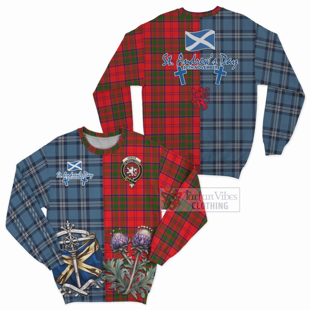 Heron Tartan Sweatshirt Happy St. Andrew's Day Half Tartan Style Unisex - Tartan Vibes Clothing
