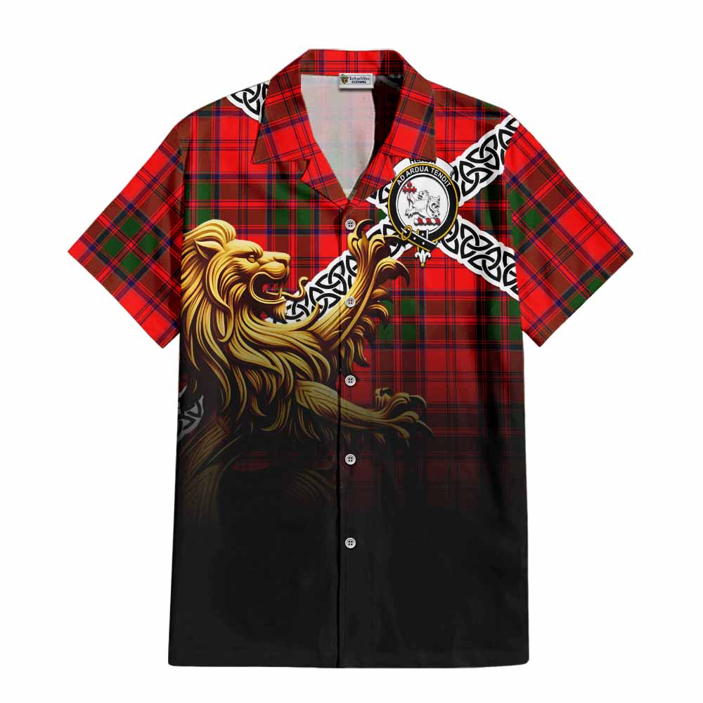Heron Crest Tartan Hawaiian Shirt with Golden Lion Emblem Celtic Style Kid - Tartan Vibes Clothing