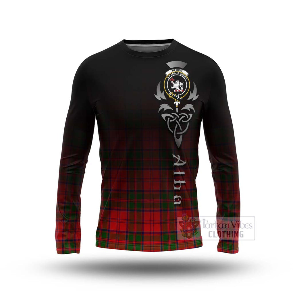 Tartan Vibes Clothing Heron Tartan Long Sleeve T-Shirt Featuring Alba Gu Brath Family Crest Celtic Inspired