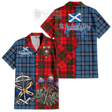 Heron Tartan Short Sleeve Button Shirt Happy St. Andrew's Day Half Tartan Style