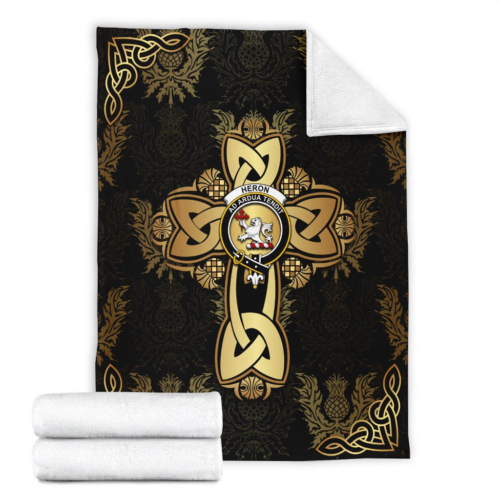 Heron Clan Blanket Gold Thistle Celtic Style - Tartanvibesclothing