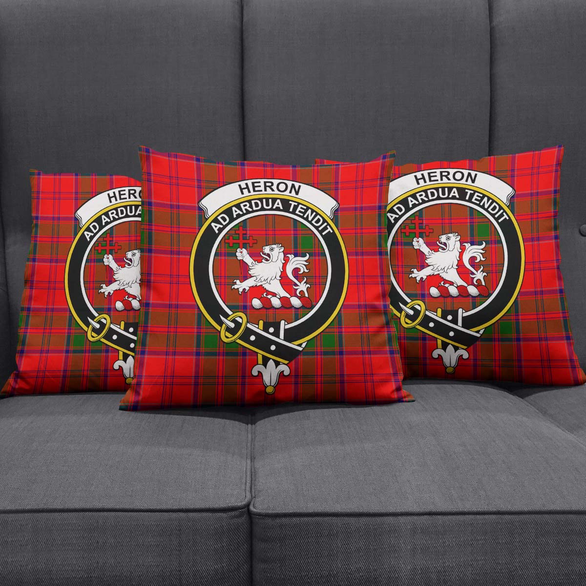 Heron Tartan Pillow Cover with Family Crest Square Pillow Cover - Tartanvibesclothing