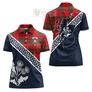 Heron Tartan Women's Polo Shirt Featuring Thistle and Scotland Map