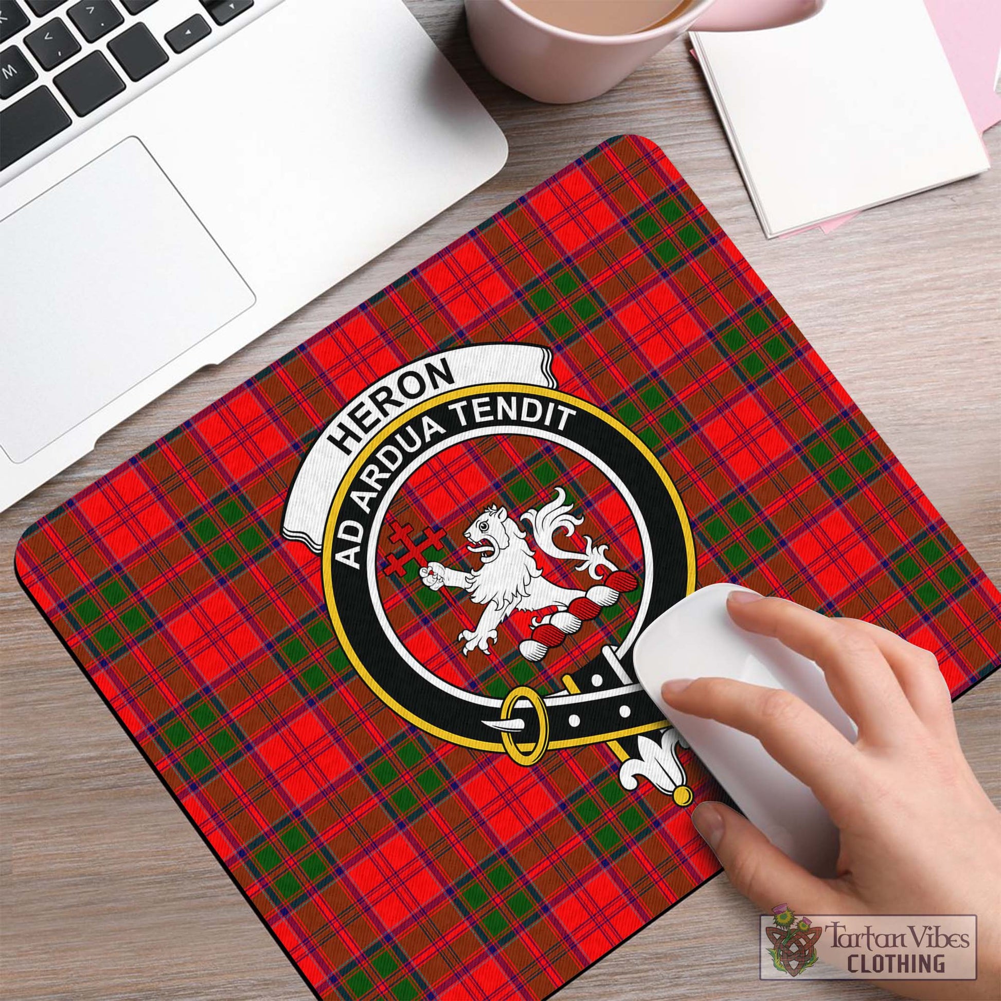 Tartan Vibes Clothing Heron Tartan Mouse Pad with Family Crest