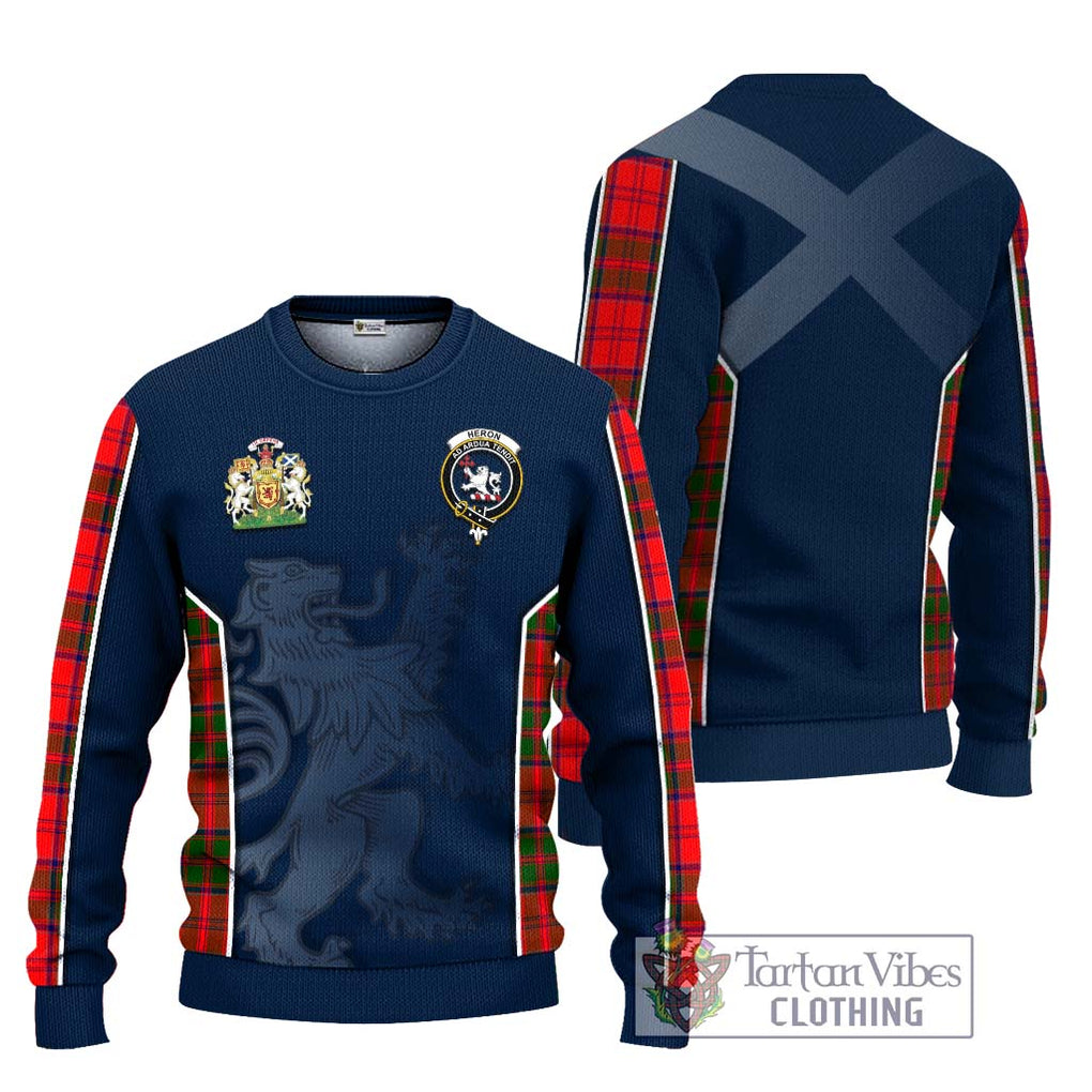 Heron Tartan Knitted Sweater with Family Crest and Lion Rampant Vibes Sport Style Unisex - Tartan Vibes Clothing