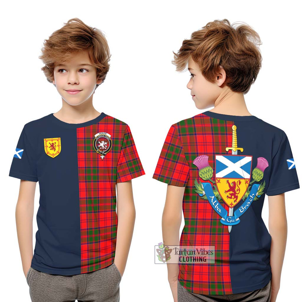 Tartan Vibes Clothing Heron Tartan Kid T-Shirt with Scottish Lion Royal Arm Half Style