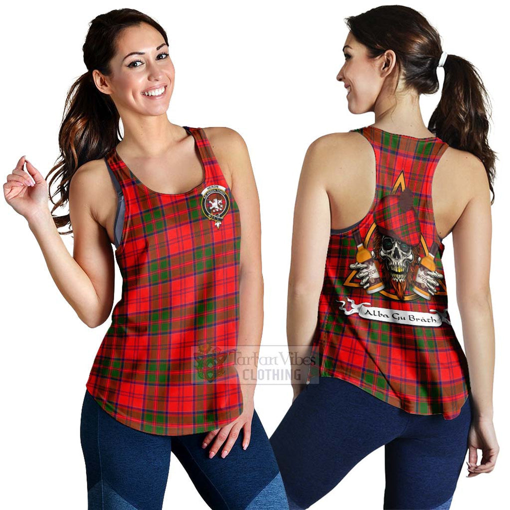 Tartan Vibes Clothing Heron Tartan Women's Racerback Tanks with Family Crest and Bearded Skull Holding Bottles of Whiskey