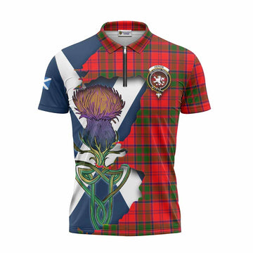 Heron Tartan Family Crest Zipper Polo Shirt Scottish Thistle Celtic Inspired Unisex - Tartan Vibes Clothing