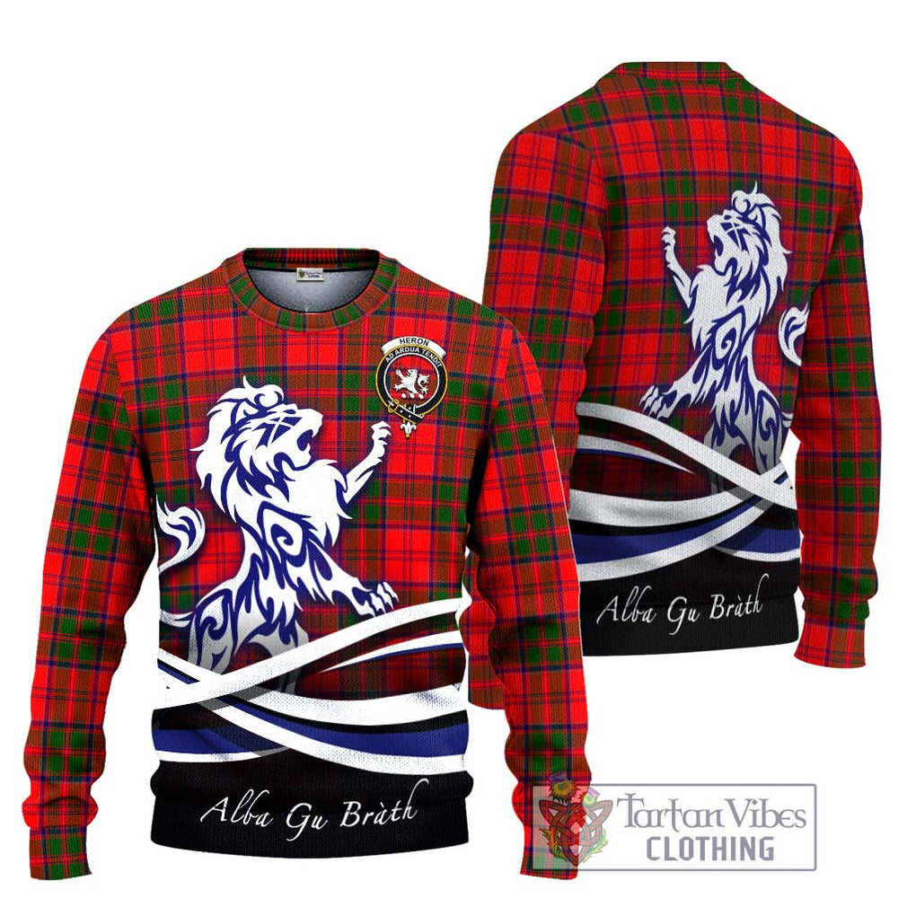 Heron Tartan Knitted Sweater with Alba Gu Brath Regal Lion Emblem Unisex - Tartanvibesclothing Shop