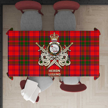 Heron Tartan Tablecloth with Clan Crest and the Golden Sword of Courageous Legacy