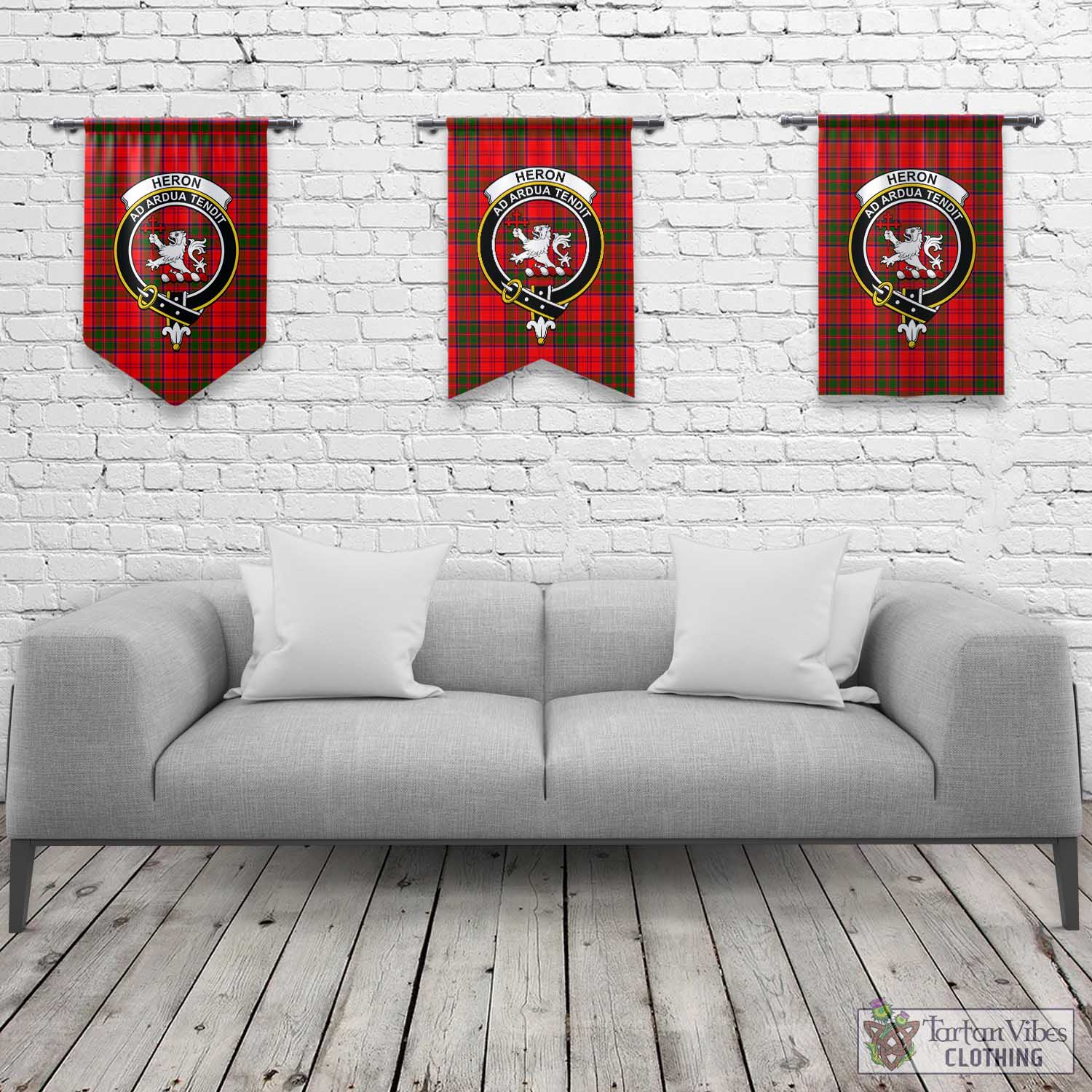 Tartan Vibes Clothing Heron Tartan Gonfalon, Tartan Banner with Family Crest