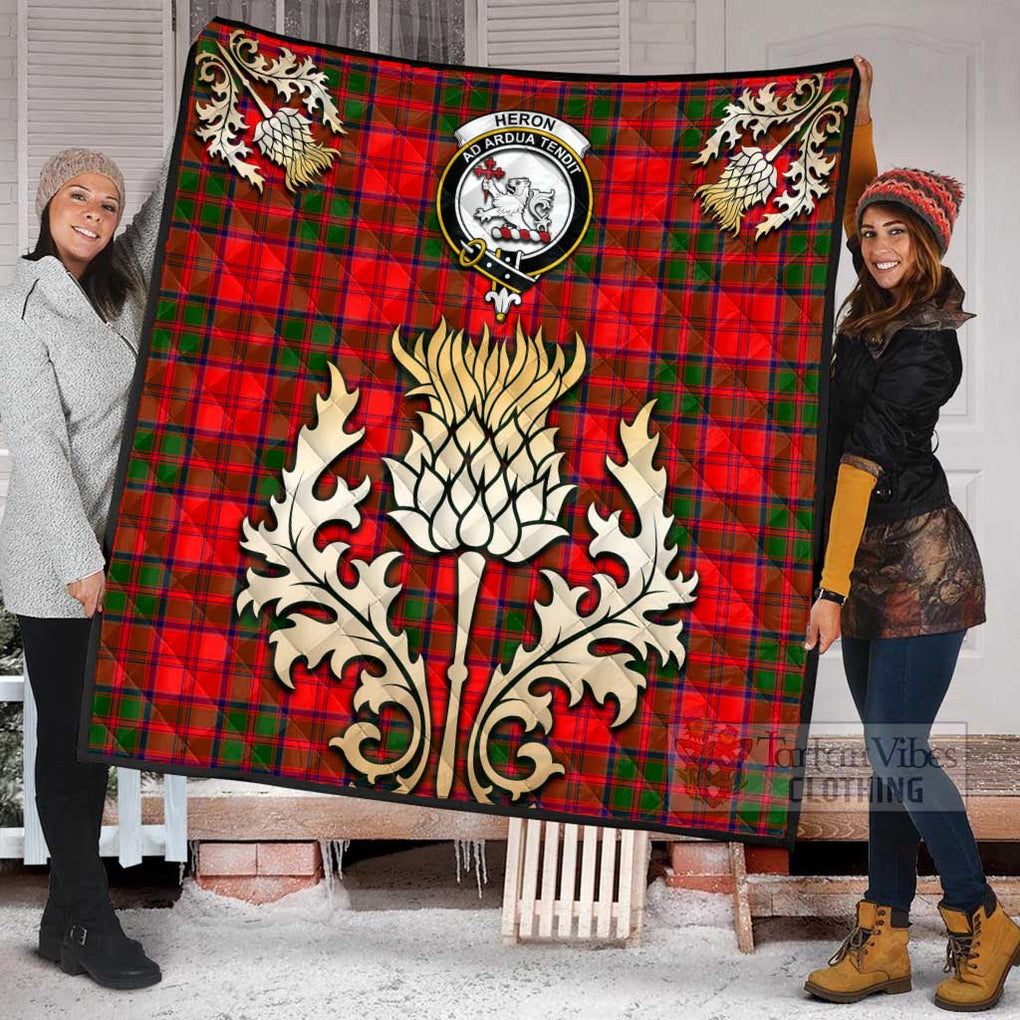 Tartan Vibes Clothing Heron Tartan Quilt with Family Crest and Golden Thistle Style