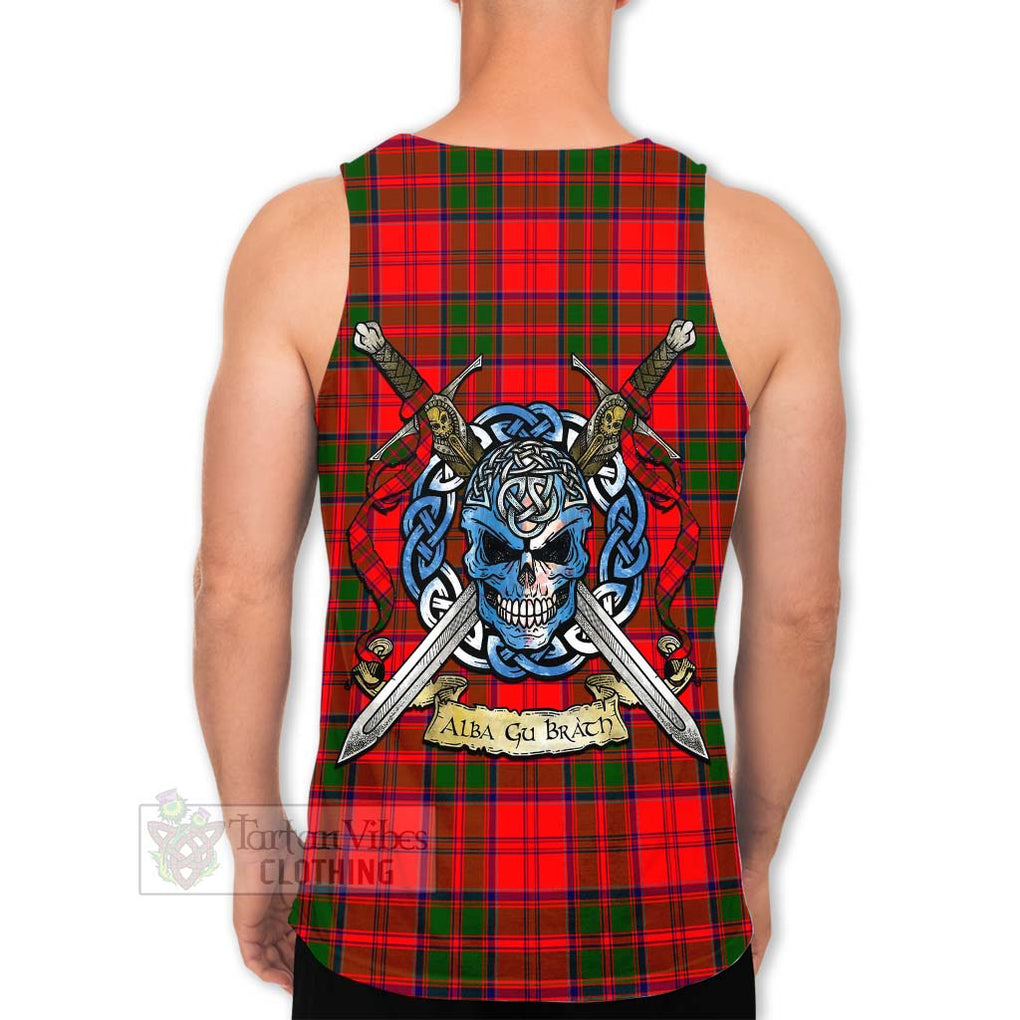 Tartan Vibes Clothing Heron Tartan Men's Tank Top with Family Crest Celtic Skull Style