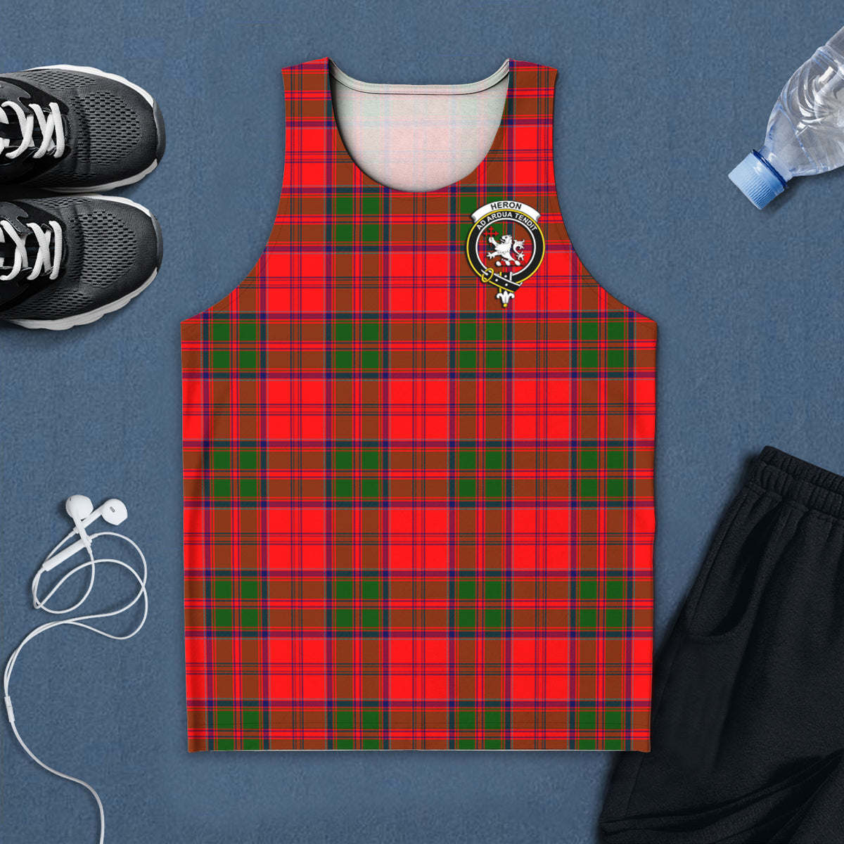 Heron Tartan Mens Tank Top with Family Crest 5XL - Tartan Vibes Clothing