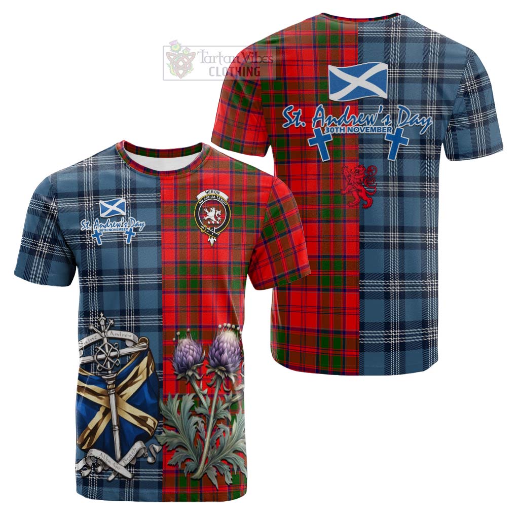 Tartan Vibes Clothing Heron Tartan Cotton T-shirt Happy St. Andrew's Day Half Tartan Style