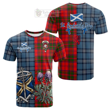 Heron Tartan Cotton T-shirt Happy St. Andrew's Day Half Tartan Style