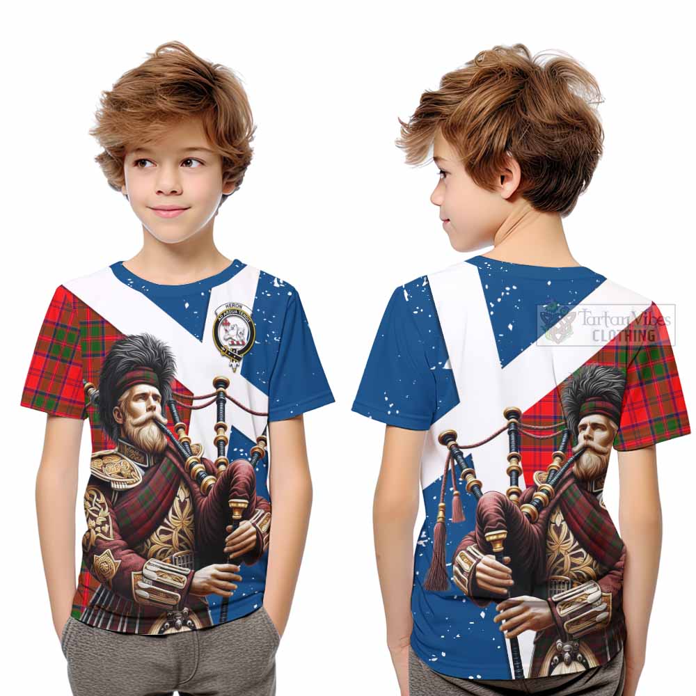 Tartan Vibes Clothing Heron Tartan Kid T-Shirt with Family Crest Scottish Bagpiper Vibes