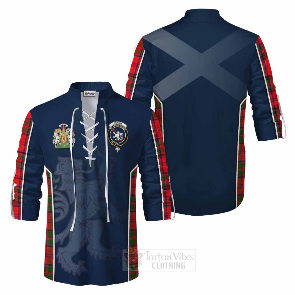 Tartan Vibes Clothing Heron Tartan Ghillie Kilt Shirt with Family Crest and Lion Rampant Vibes Sport Style