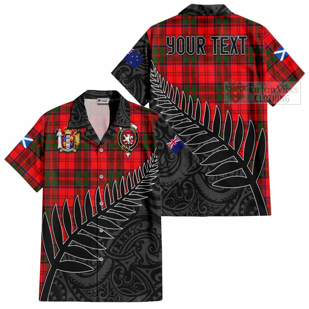 Tartan Vibes Clothing Heron Crest Tartan Short Sleeve Button Shirt with New Zealand Silver Fern Half Style