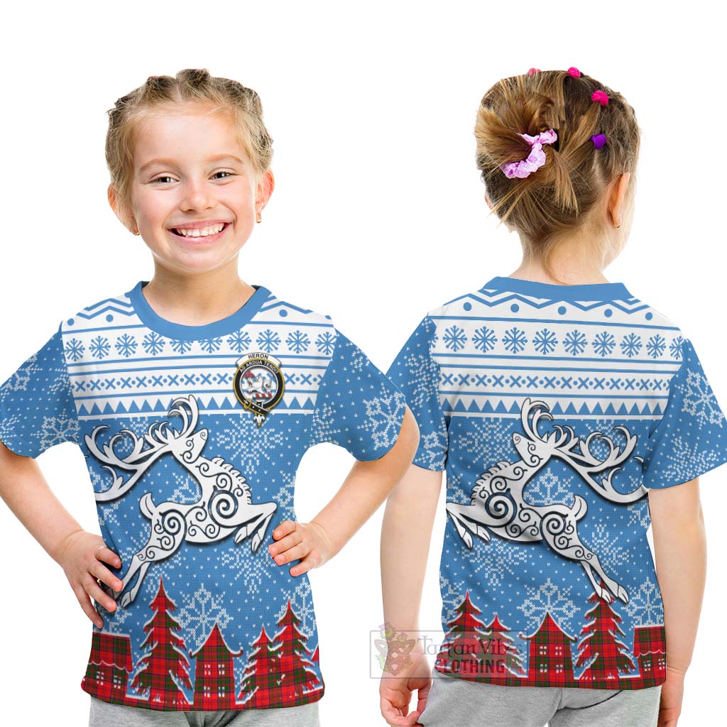 Tartan Vibes Clothing Heron Clan Christmas Kid T-Shirt Celtic Reindeer Style