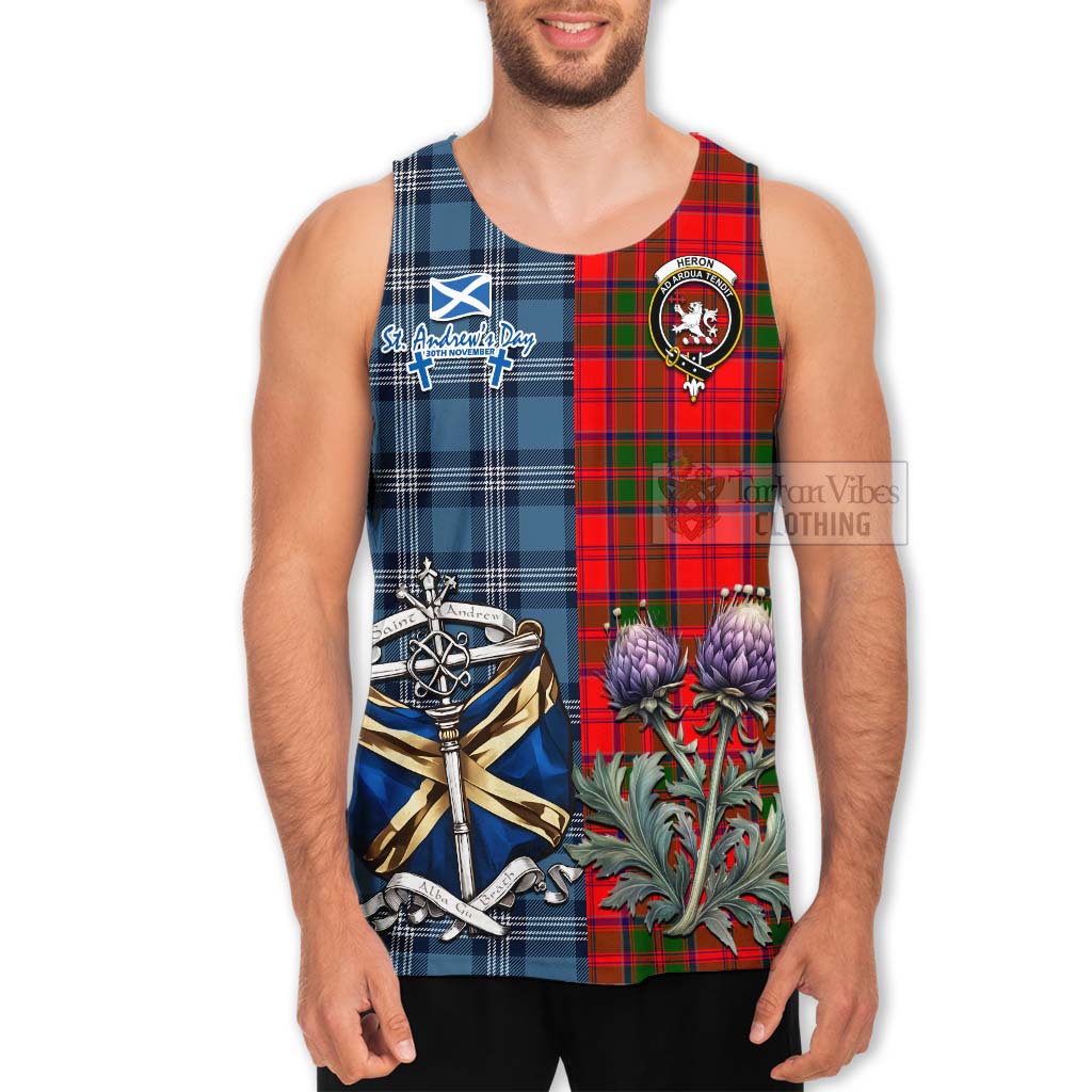 Tartan Vibes Clothing Heron Tartan Men's Tank Top Happy St. Andrew's Day Half Tartan Style