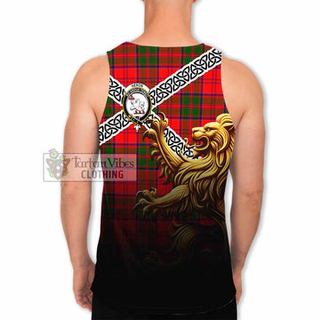 Heron Crest Tartan Men's Tank Top with Golden Lion Emblem Celtic Style - Tartan Vibes Clothing