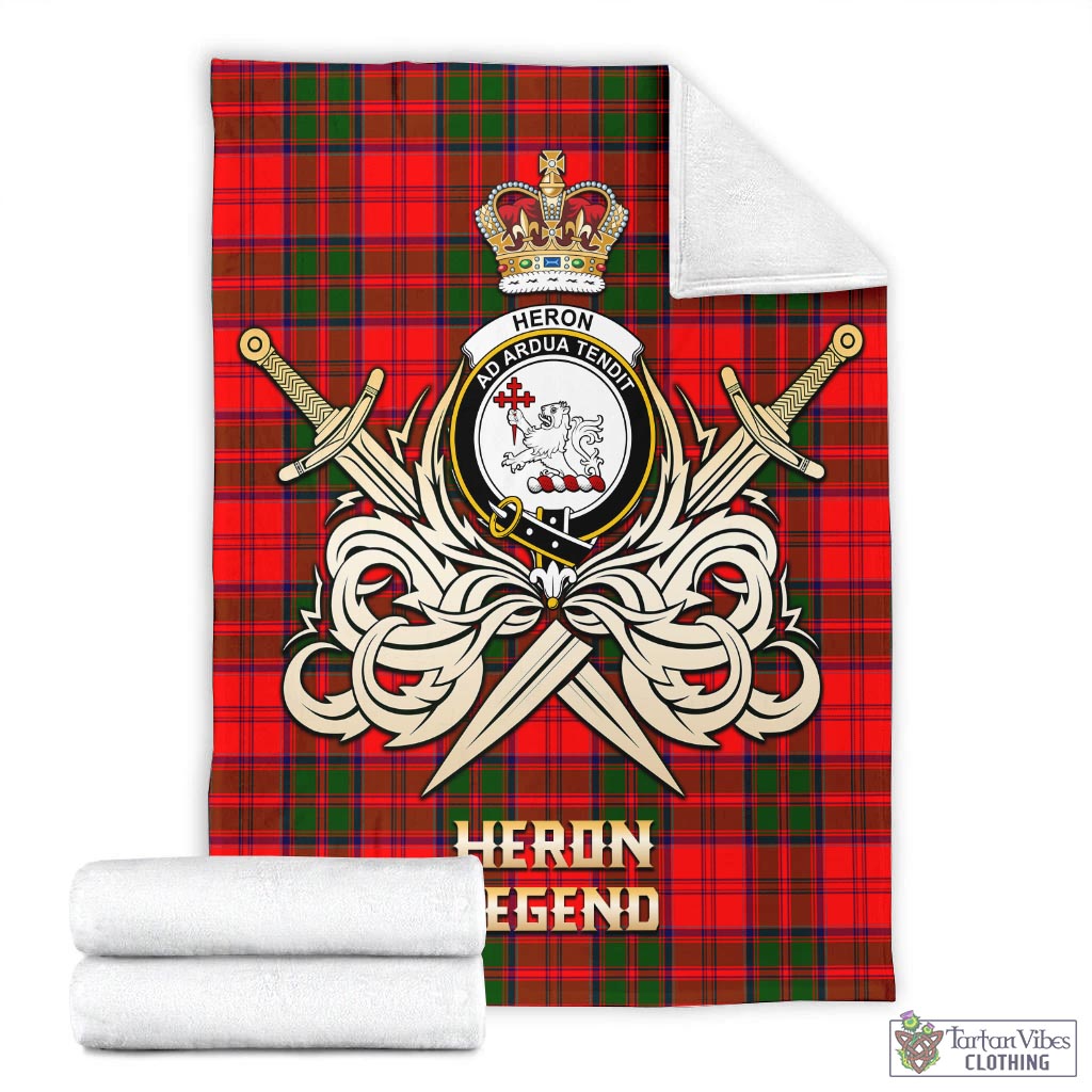 Tartan Vibes Clothing Heron Tartan Blanket with Clan Crest and the Golden Sword of Courageous Legacy